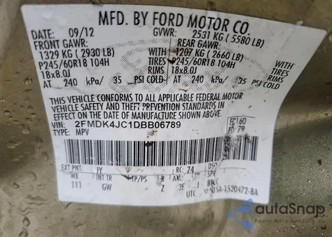 2013 Ford Edge Sel из США, поврежденный, VIN 2FMDK4JC1DBB06789